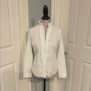 G.H. Bass & Co. White Ruffle Front Blouse